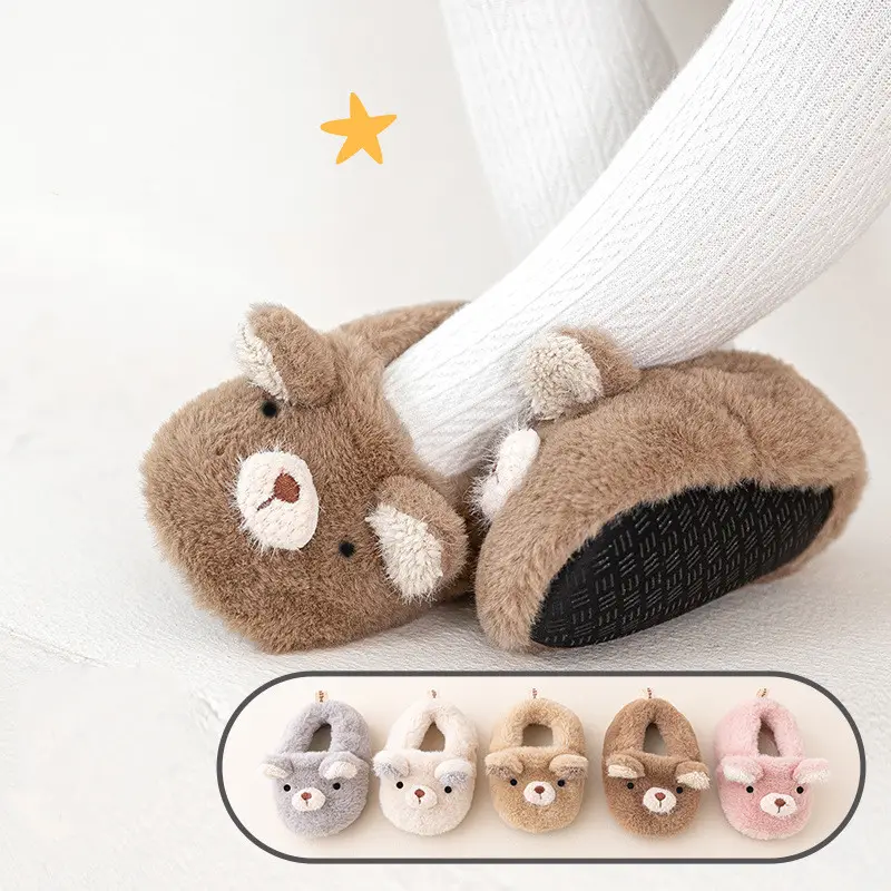 Baby autumn and winter shoes plush thickened anti-skid toddler shoes bear warm baby floor shoes