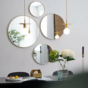 Beauty Wholesale Decorative Champagne Gold Metal Frame Round Nordic Simplicity Dresser Bathroom Wall Mirror