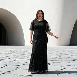 Custom Wholesale Premium Sequins Embroidery polyester Abaya <b>Dress</b> <b>for</b> <b>Muslim</b> <b>Women</b> Elegant Occasion - Product Image 3