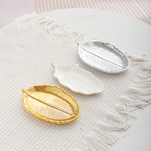 Golden <strong>Ceramic</strong> Storage <strong>Box</strong> Golden Leaf <strong>Jewelry</strong> Tray Dry Fruit Dish Desktop Home Furnishings - Product Image 6