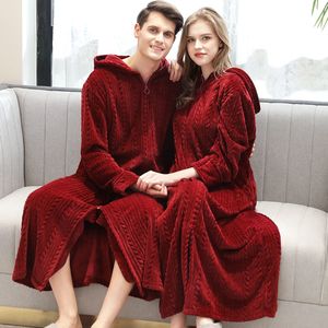 Camisón acolchado con <span class=keywords><strong>cremallera</strong></span> de gran tamaño para Otoño/Invierno para mujeres y hombres, albornoz de terciopelo Coral cálido, camisón para amantes, ropa de dormir - Product Image 1