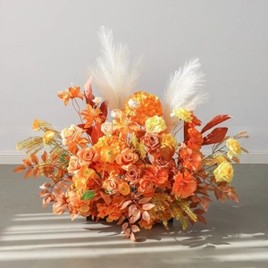 Elegante Seiden-Blumenreihe in Gelb-Orange mit Rosen und Hortensien für Hochzeits-Hintergrund und Tischdekoration, Langlebig und Umweltfreundlich - Product Image 4
