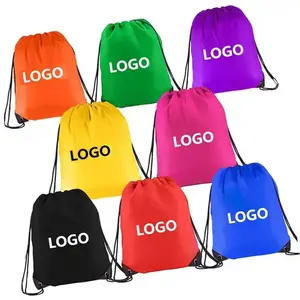 Custom Logo Large Capacity Waterproof Gym Colorful Polyester Sport Drawstring Backpack Bag With Pocket