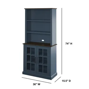 36'' <strong>Blue</strong> Modern Wood <strong>Sideboard</strong> with Bar Hutch &amp; Glass Doors Eco-Friendly 2-Tier Buffet Cabinet for Dining Room &amp; Kitchen - Product Image 3