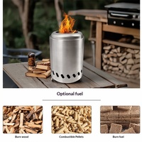 Réchaud de camping portable en acier inoxydable, multi-combustibles, à granulés de bois, mini foyer extérieur, coupe-vent, protection anti-extinction de flamme