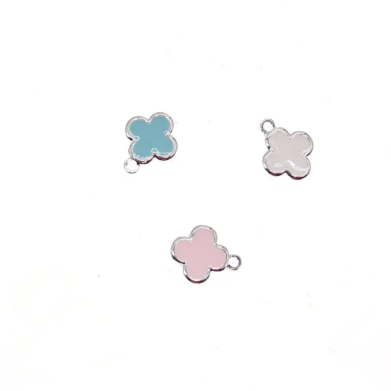 Cute Mini Silver Plated Enamel Christianity Pink Blue White Cross Lucky Clover Shape Charms Pendant For Baby Pin