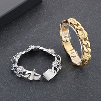 Bracelet punk VEROMCA avec tête de fantôme exagérée, squelette, chaîne cubaine à crâne craquelé, bracelet pour homme