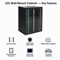 Armoire de serveur murale 12U 19 pouces en acier laminé à froid, coffret réseau, armoire de données intérieure, fabrication OEM