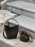 Sac seau en suède avec anse en anneau et cordon de serrage, pochette souple minimaliste, sacoche, vente en gros, approvisionnement en vrac