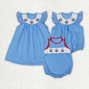 Vestido Ahumado Azul con Mangas con Volantes y Bordado de Velero para el 4 de Julio, Día de la Independencia - Product Image 1