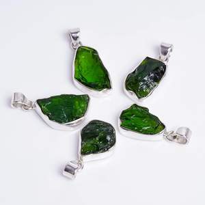 GEMKORA Natural Raw Chrome Diopside Bezel Pendant <b>Necklace</b> 925 Sterling Silver Healing Crystal Jewelry Everyday Wear - Product Image 3