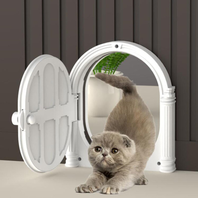 New Generation Plastic Pet Door for Cats Dogs Control Access Direction Features Hair Trapping Hole for Cat Kennels Supplies