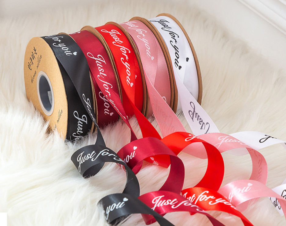 2.5cm Wide English Letter Printed Satin Ribbon - Wholesale Floral Gift Wrapping Ribbon for Bouquets, Cakes & Crafts