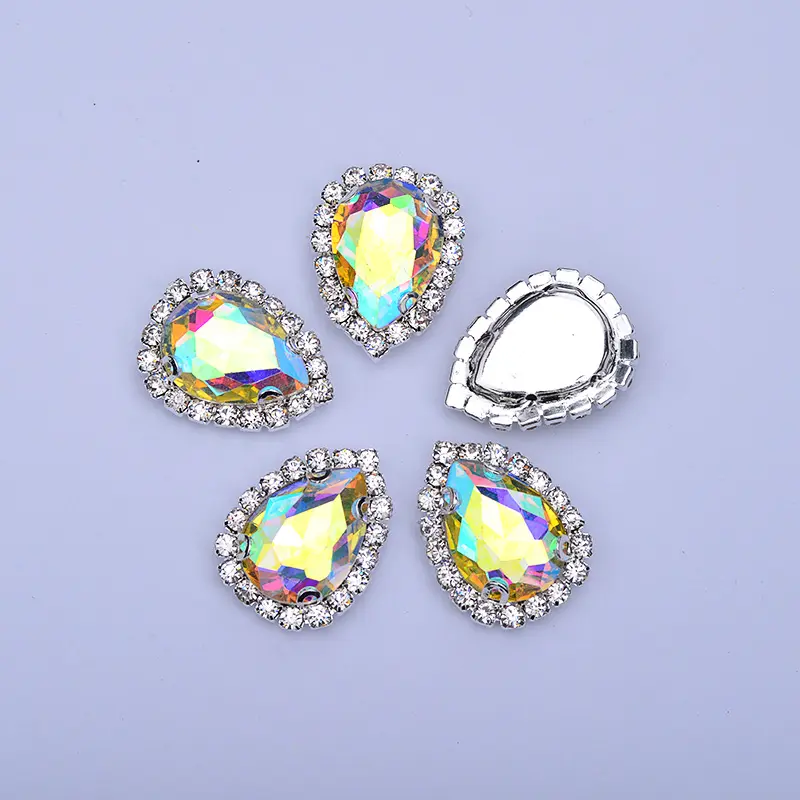 Fancy Pha Lê AB Teardrop Stones Claw Thiết Rhinestone Sew Trên Glass Pha Lê Đá Quý Đính Rhinestone Cho Hàng May Mặc Trang Trí