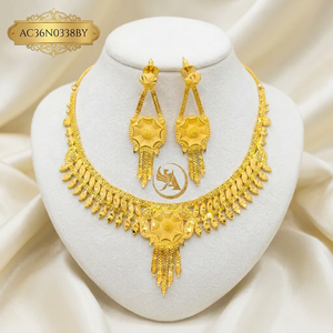 Luxury Brass Gold Plated African Indian Traditional Bridal Charm Necklace Set Box <b>Chain</b> Flower Pattern for Wedding Women's - Product Image 1