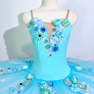 Traje de Ballet Clásico Azul para Adultos, Tutú de Ballet Profesional para Mujer, Tutú con Adornos Florales para Representaciones de El Cascanueces - Product Image 3