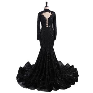 Vestidos de Noche Elegantes de Manga Larga para Mujer al por Mayor, Cuello en V, Lentejuelas Brillantes, Encaje, Ropa de Fiesta, Vestidos de Graduación Personalizados de Talla Grande - Product Image 2