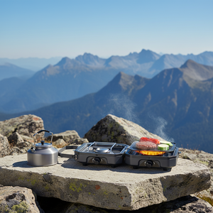 Vente flash : Petit réchaud à gaz portable double avec four breveté 1800W, 2 brûleurs, design <span class=keywords><strong>de</strong></span> table - Product Image 1