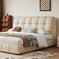 Lit Queen Moderne Italien Minimaliste de Luxe Léger avec Cadre en Bois de Chêne, Pieds Métalliques Réglables, Rangement en Cuir Véritable et Double Coussin Rembourré