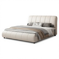Lit double moderne et minimaliste pour chambre principale, avec rangement compact, cadre en bois, grand lit de luxe léger pour mariage