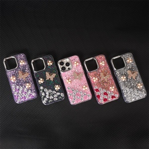 ผู้ผลิต OEM/ODM เคสสีชมพูไล่เฉดประกายวิบวับ คริสตัลเพชรและไข่มุก สำหรับ iPhone 17 16 15 14 13 12 Pro Max - Product Image 4