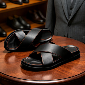 Sandalias Cruzadas con Tiras para Hombre, de Cuero Genuino, Suela de EVA, Estilo Casual de Verano - Product Image 4