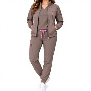 <b>Women</b>’s <b>3</b> <b>Piece</b> Scrub Set Medical Workwear Zip Jacket V Neck Top Cargo Jogger Pants - Product Image 1