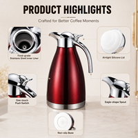 Vente en gros de carafe isotherme à double paroi en acier inoxydable 304 de 2 L pour le café et le thé, idéale pour les hôtels et les restaurants