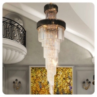 Lampe de salon de luxe en cristal gris fumée Hôtel Duplex Bâtiment Escalier décoratif Long Lustre