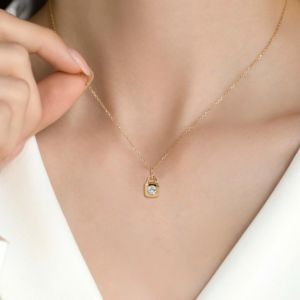 Collier en or 18 carats Xinfly avec diamant de laboratoire 0,30 ct, chaîne de clavicule, fermoir et pendentif paix, ensemble de bijoux fins en or véritable, cadeau - Product Image 4
