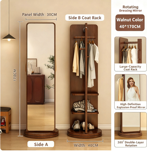 Hiện đại Gỗ Thủ Công xoay Xoay Chiều dài đầy đủ sàn gương Giá áo xoay bánh xe kệ móc thanh tiết kiệm không gian đám cưới - Product Image 6