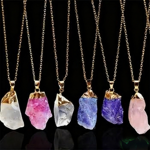 Langyue Reiki vàng mặt dây chuyền vòng cổ cầu vồng pha lê nhúng đá thô thô thạch anh tím druzy Đá chữa bệnh bất thường đá quý Đảng - Product Image 1