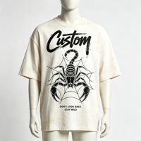 T-shirt homme à manches courtes, motif toile d'araignée scorpion, impression de slogan en ligne art graphique blanche, style streetwear vintage foncé et oversize