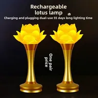 Lot de 2 lampes LED modernes à longue durée de vie, design Bouddha Guanyin, corps en aluminium, rechargeables, en forme de lotus