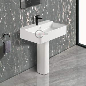 Lavabo de pie moderno y económico de cerámica blanca para renovación de hoteles - Product Image 4