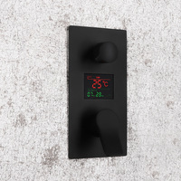 Ensemble de douche thermostatique moderne noir mat en laiton avec contrôle numérique de la température, trois fonctions, encastré pour villa