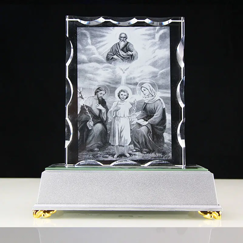 3D laser etched crystal block Jesus Hallelujah glass cube with led light base for religious gifts