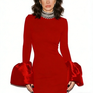 Women's Crystal High Neck Maxi Dress - <b>Flare</b> Sleeve Gown Evening Stretch Dresses Fashion - Product Image 2