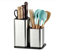 Bloc à couteaux universel, support à couteaux et ustensiles 3-en-1 en acier inoxydable, base antidérapante extra stable, organisateur de cuisine