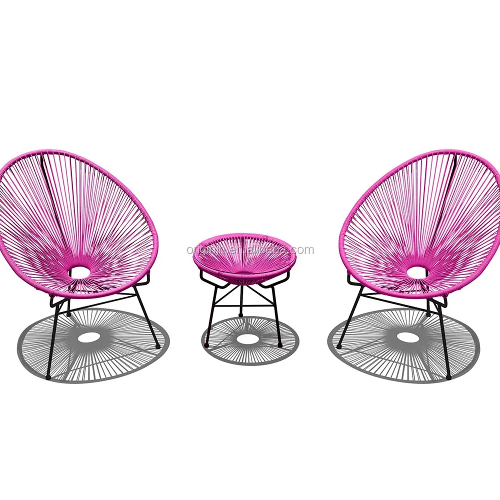 Acapulco Rosa-carmine de mimbre tejido moda muebles de salón 2PC sillas de bar al aire libre y juego de mesa