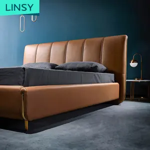 Linsy-Conjunto de dormitorio de cuero de lujo, cama King Size moderna, R292