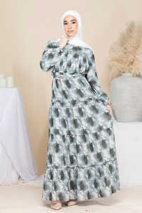 Vestido Maxi Elegante Personalizado Leduo con Estampado de Rosas Grises – Abaya de Manga Larga con Capas y Hiyab para Mujeres Musulmanas - Product Image 3