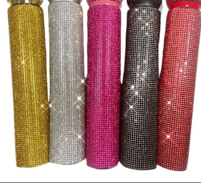 Child Toys Handle Mic Sparkly Bling Sleeve Replacement Decorative Rhinestones Microphone for Children Party TV Performance