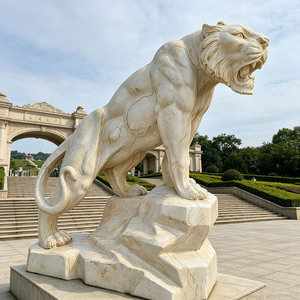 Escultura <span class=keywords><strong>de</strong></span> <span class=keywords><strong>Tigre</strong></span> Salvaje en Mármol Beige, Estilo Europeo Retro Personalizable para Patio o Plaza - Product Image 3