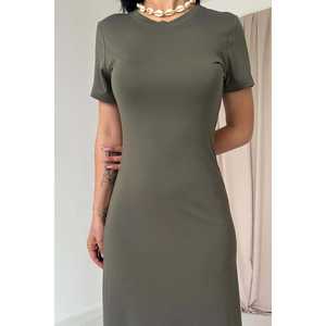 Robe longue kaki florale élégante en viscose, style kaftan, translucide, drapée, ajourée, taille XS, idéale pour les sorties de jour et les clubs. - Product Image 2