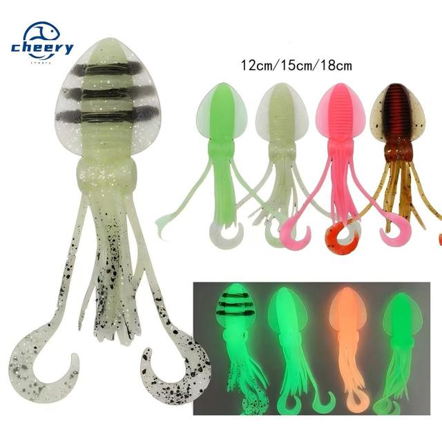 CHEERY 12cm 15cm 18cm PVC Luminous Hoochies Squids Tuna Bait Lure Sea Fishing Biological River Lake Fishing Lure YY088