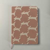 Carnet A5 en tissu de lin personnalisé avec couverture rigide et motifs brodés sur le thème du lapin, vente en gros