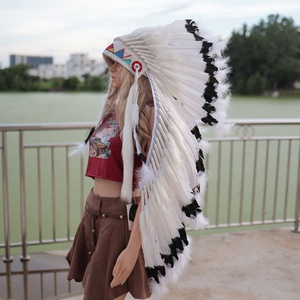 Accessoires pour cheveux en plumes indiennes faits à la main Green Valley, accessoires de performance pour Halloween et carnaval, coiffe de chef de tribu sauvage - Product Image 6
