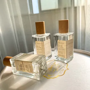 30ml 50 ml 100 ml 향수 직사각형 빈티지 스퀘어 스프레이 50 ml 100 ml 빈 유리 향수병 나무 모자