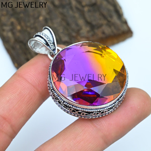 Pendentif de style vintage fait à la main pendentif amétrine pierre précieuse pendentif de guérison cadeau pour elle Antique 925 bijoux en argent Sterling plaqué - Product Image 1